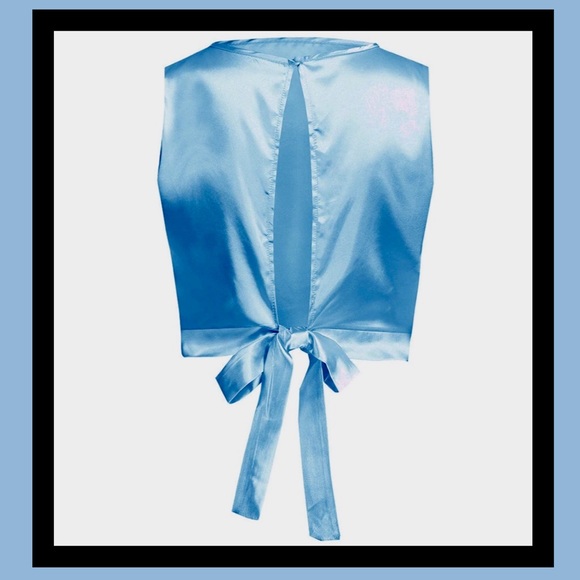 Sleeveless Silk Sateen Open Back Tie Waist Blouse - Picture 6 of 8